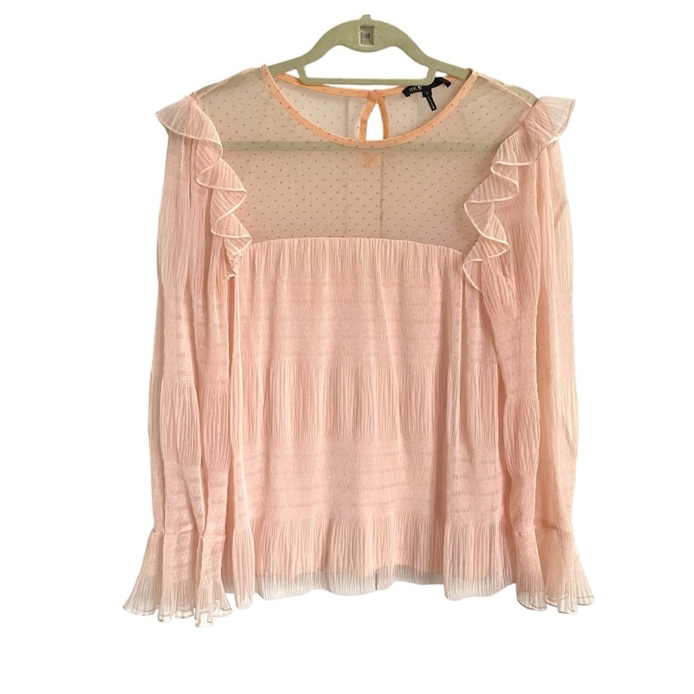 Maje‎ Romantic Bridgerton Powder Blush Pastel Lace Ruffle Blouse Size 1/S